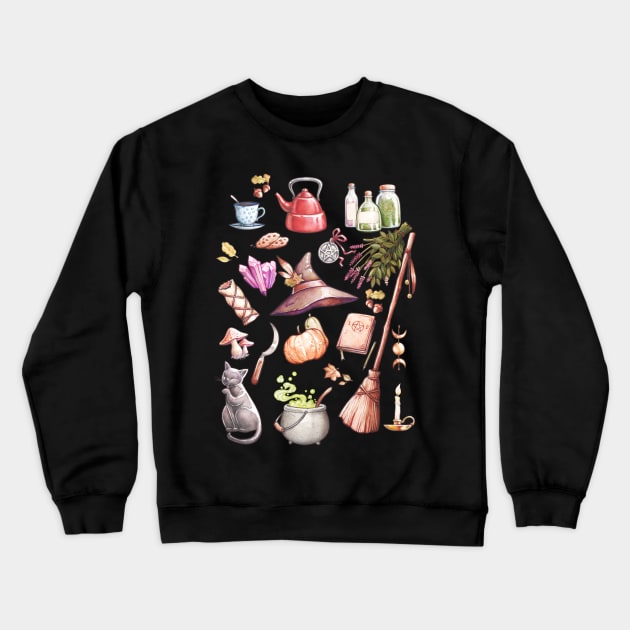 Folk Witch Elements Crewneck Sweatshirt by Medusa Dollmaker